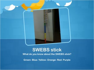 SWEBS stick
What do you know about the SWEBS stick?

Green- Blue- Yellow- Orange- Red- Purple
 