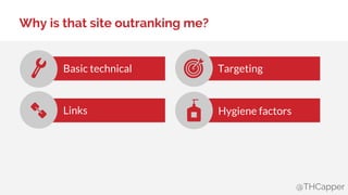 @THCapper
Why is that site outranking me?
Basic technical
Links
Targeting
Hygiene factors
 