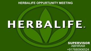 Click to edit Master title style
HERBALIFE OPPURTUNITY MEETING
ABHIRAM
+917680906524
SUPERVISOR
 