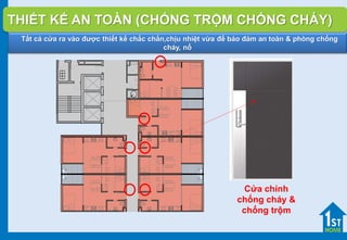 Tất cả cửa ra vào được thiết kế chắc chắn,chịu nhiệt vừa để bảo đảm an toàn & phòng chống
cháy, nổ
Cửa chính
chống cháy &
chống trộm
THIẾT KẾ AN TOÀN (CHỐNG TRỘM CHỐNG CHÁY)
 