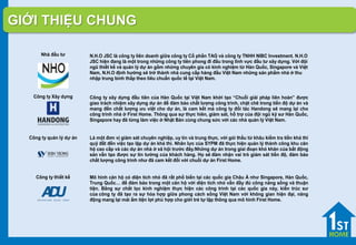 GIỚI THIỆU CHUNG
Nhà đầu tư N.H.O JSC là công ty liên doanh giữa công ty Cổ phần TAG và công ty TNHH NIBC Investment. N.H.O
JSC hiện đang là một trong những công ty tiên phong đi đầu trong lĩnh vực đầu tư xây dựng. Với đội
ngũ thiết kế và quản lý dự án gồm những chuyên gia có kinh nghiệm từ Hàn Quốc, Singapore và Việt
Nam, N.H.O định hướng sẽ trở thành nhà cung cấp hàng đầu Việt Nam những sản phẩm nhà ở thu
nhập trung bình thấp theo tiêu chuẩn quốc tế tại Việt Nam.
Công ty Xây dựng Công ty xây dựng đầu tiên của Hàn Quốc tại Việt Nam khởi tạo “Chuỗi giải pháp liên hoàn” được
giao trách nhiệm xây dựng dự án để đảm bảo chất lượng công trình, chặt chẽ trong tiến độ dự án và
mang đến chất lượng ưu việt cho dự án, là cam kết mà công ty đối tác Handong sẽ mang lại cho
công trình nhà ở First Home. Thông qua sự thực hiên, giám sát, hỗ trợ của đội ngũ kỹ sư Hàn Quốc,
Singapore hay đã từng làm việc ở Nhật Bản cùng chung sức với các nhà quản lý Việt Nam.
Công ty quản lý dự án Là một đơn vị giám sát chuyên nghiệp, uy tín và trung thực, với gói thầu từ khâu kiểm tra tiền khả thi
quỹ đất đến việc tạo lập dự án khả thi. Nhân lực của SYPM đã thực hiện quản lý thành công khu căn
hộ cao cấp và các dự án nhà ở xã hội trước đây.Những dự án trong giai đoạn khó khăn của bất động
sản vẫn tạo được sự tin tưởng của khách hàng. Họ sẽ đảm nhận vai trò giám sát tiến độ, đảm bảo
chất lượng công trình như đã cam kết đối với chuỗi dự án First Home.
Công ty thiết kế Mô hình căn hộ có diện tích nhỏ đã rất phổ biến tại các quốc gia Châu Á như Singapore, Hàn Quốc,
Trung Quốc… để đảm bảo trong một căn hộ với diện tích nhỏ vẫn đầy đủ công năng sống và thuận
tiện. Bằng sự chắt lọc kinh nghiệm thực hiện các công trình tại các quốc gia này, kiến trúc sư
của công ty đã tạo ra sự hòa hợp giữa phong cách sống Việt Nam với không gian hiện đại, năng
động mang lại mái ấm tiện lợi phù hợp cho giới trẻ tự lập thông qua mô hình First Home.
 