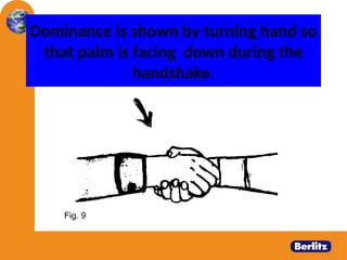 Dominance is shown by turning hand so
that palm is facing down during the
handshake.
Fig. 9
 
