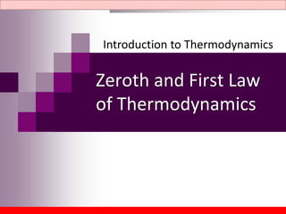 Zeroth and First Law
of Thermodynamics
Introduction to Thermodynamics
 