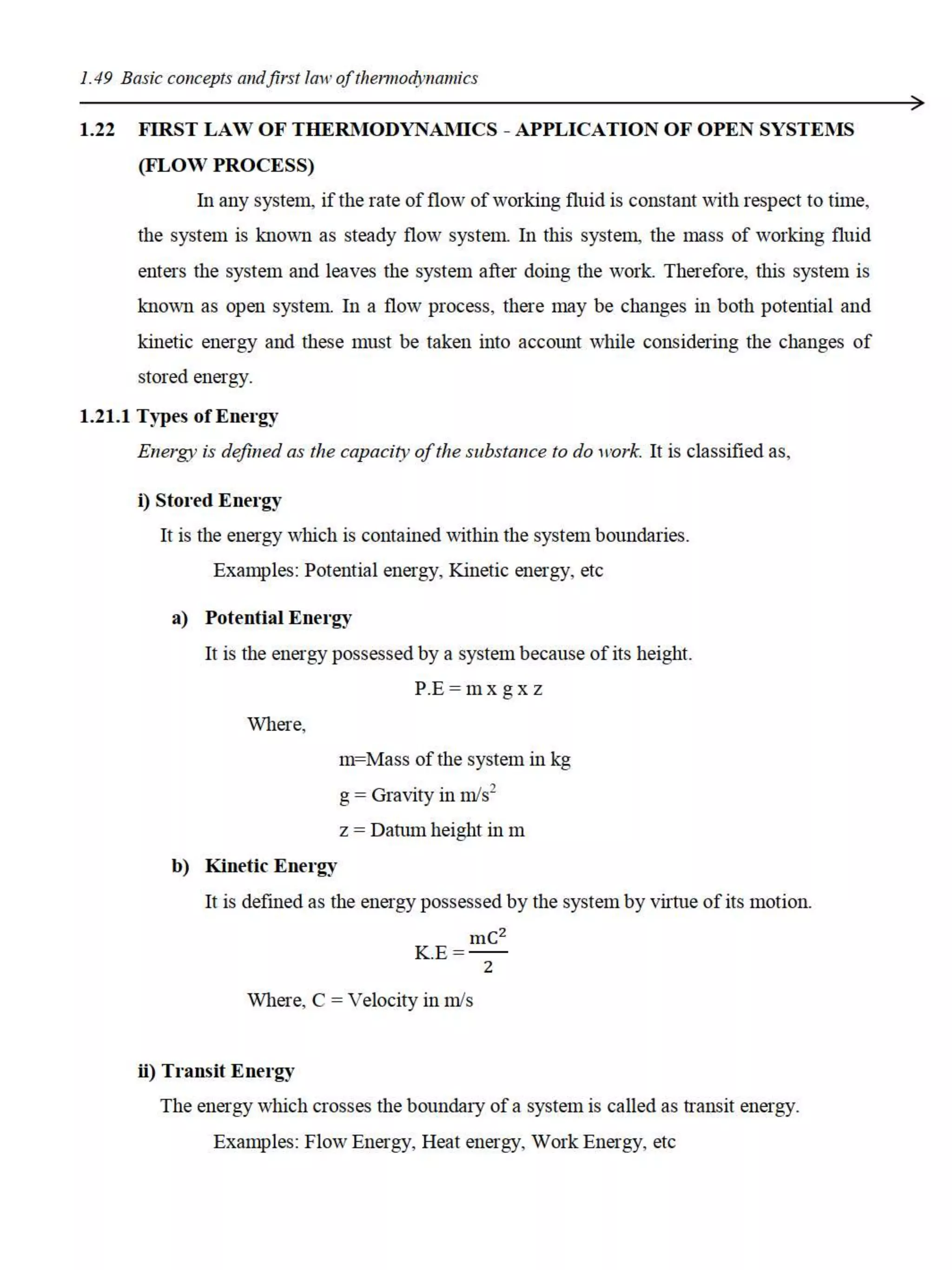 First law of thermodynamics ( open system) and SFEE