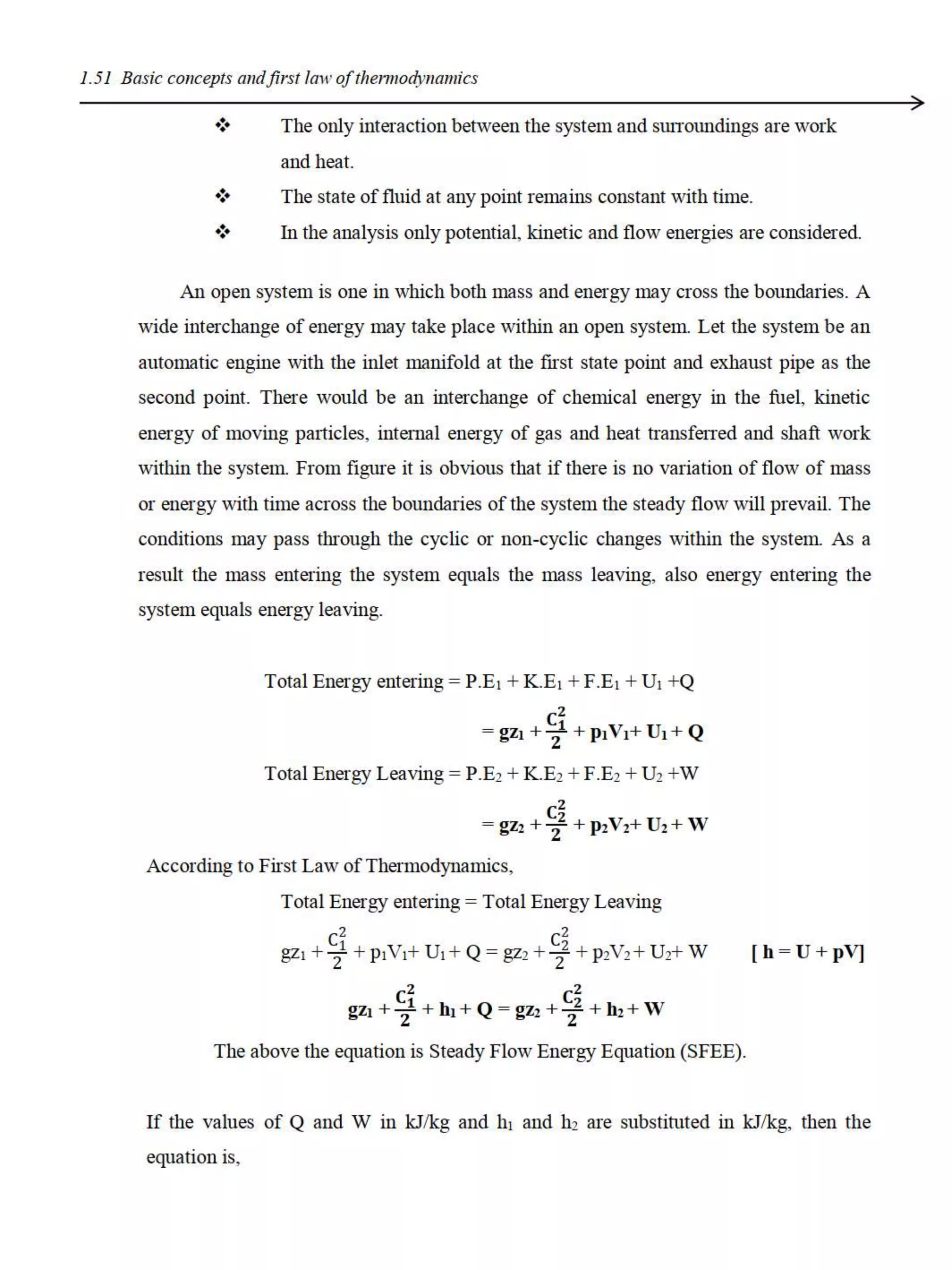 First law of thermodynamics ( open system) and SFEE