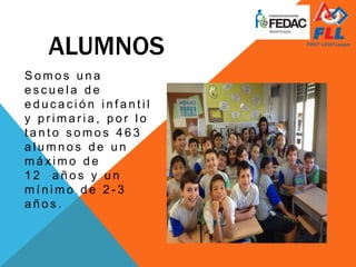 ALUMNOS
S o m o s u n a
e s c u e l a d e
e d u c a c i ó n i n f a n t i l
y p r i m a r i a , p o r l o
t a n t o s o m o s 4 6 3
a l u m n o s d e u n
m á x i m o d e
1 2 a ñ o s y u n
m í n i m o d e 2 - 3
a ñ o s .
 