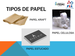 TIPOS DE PAPEL
PAPEL KRAFT
PAPEL CELULOSA
PAPEL ESTUCADO
 
