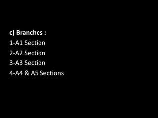 c) Branches :
1-A1 Section
2-A2 Section
3-A3 Section
4-A4 & A5 Sections
 