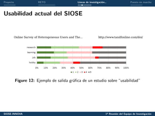 Proyecto RETO Líneas de investigación… Puesta en marcha
Usabilidad actual del SIOSE
Figure 12: Ejemplo de salida gráfica de un estudio sobre “usabilidad”
SIOSE-INNOVA 1ª Reunión del Equipo de Investigación
 