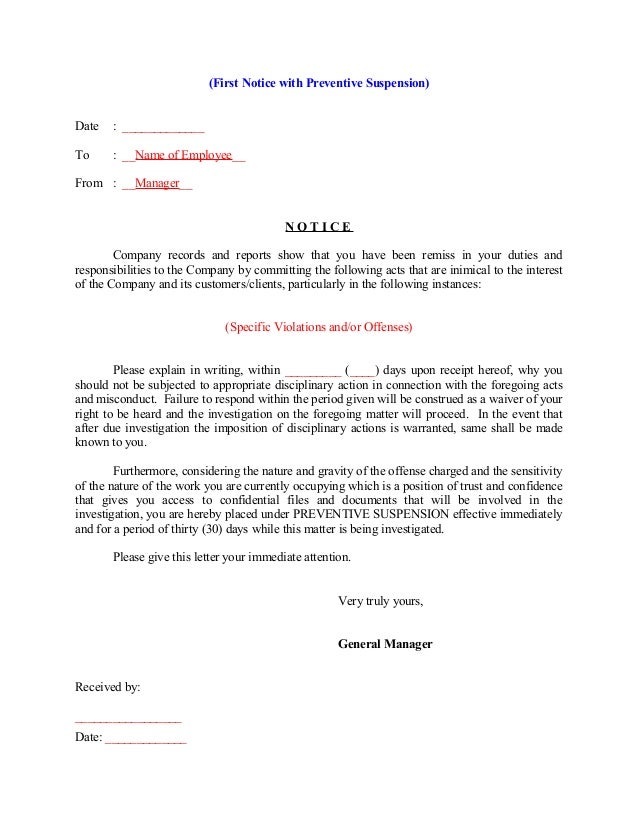 Notice to Explain with Suspension Notice to Explain with Suspension