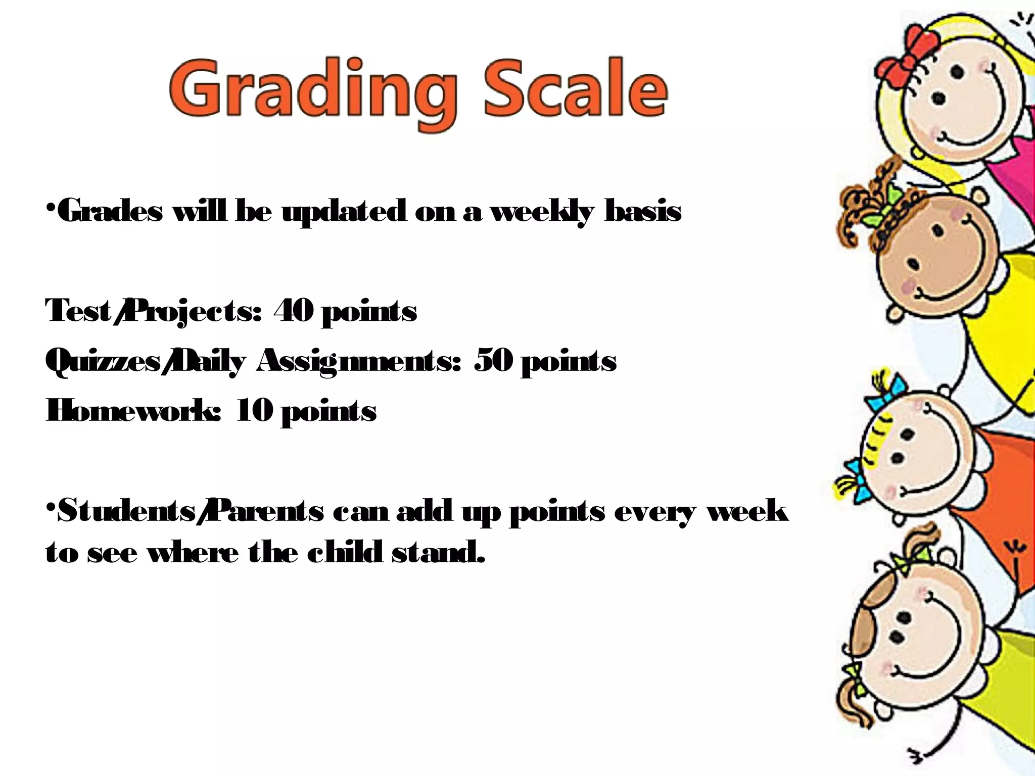 • 37% of instructional time
missed=absent
• Only the following will be
accepted as excused within 3
days: illness, injury, death in
family, or court reasons
• Letter sent home after 6th absent,
continuous absence- lawful
matters are taken
 
