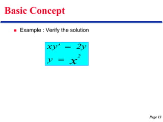 Page 13
Basic Concept
 Example : Verify the solution
x
2
y
2y
xy'


 