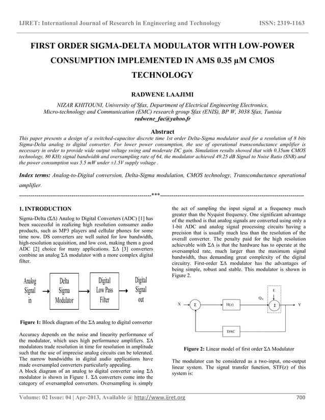 First order sigma delta modulator with low-power | PDF