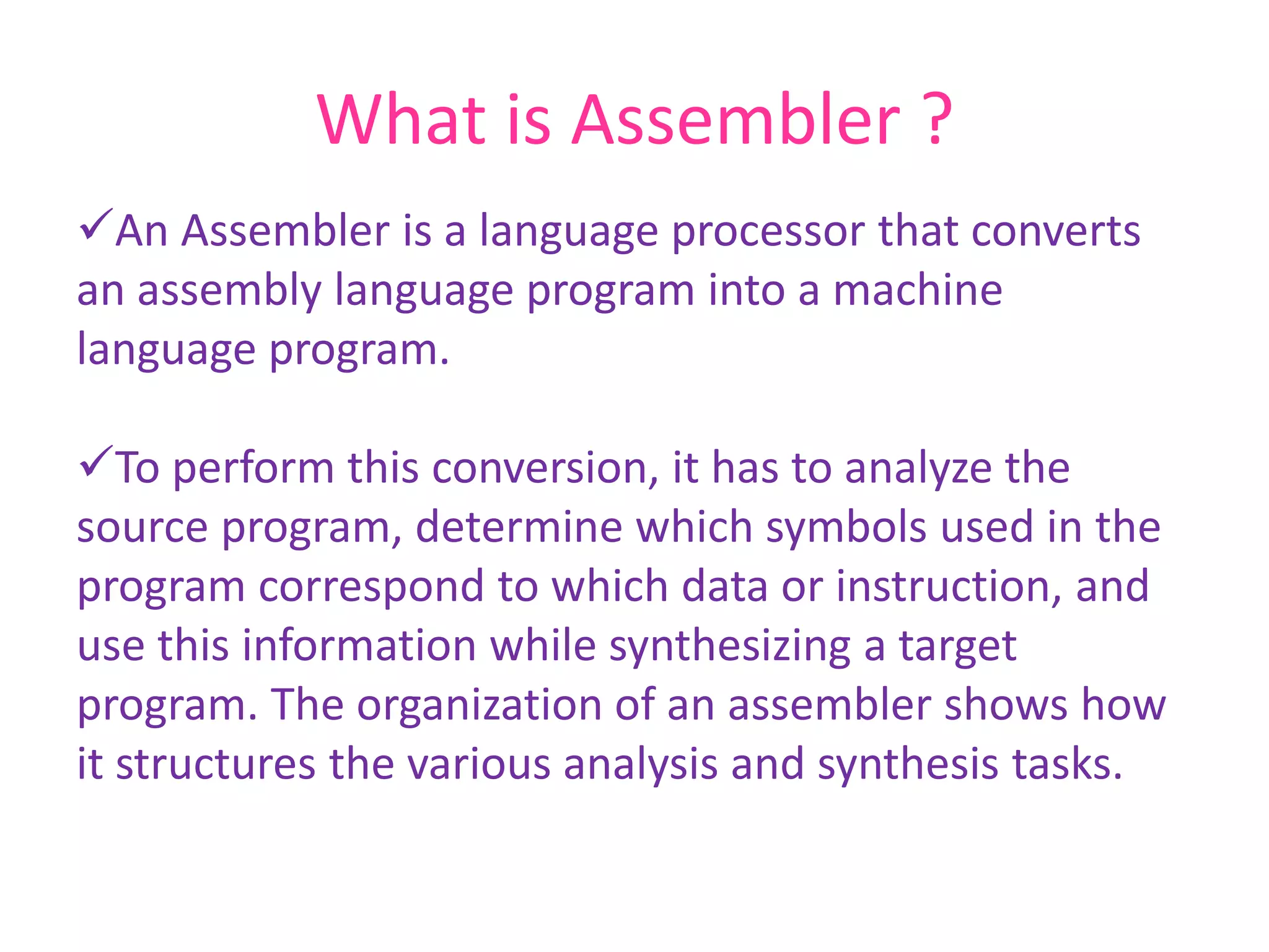 First pass of assembler | PPTX | Programming Languages | Computing