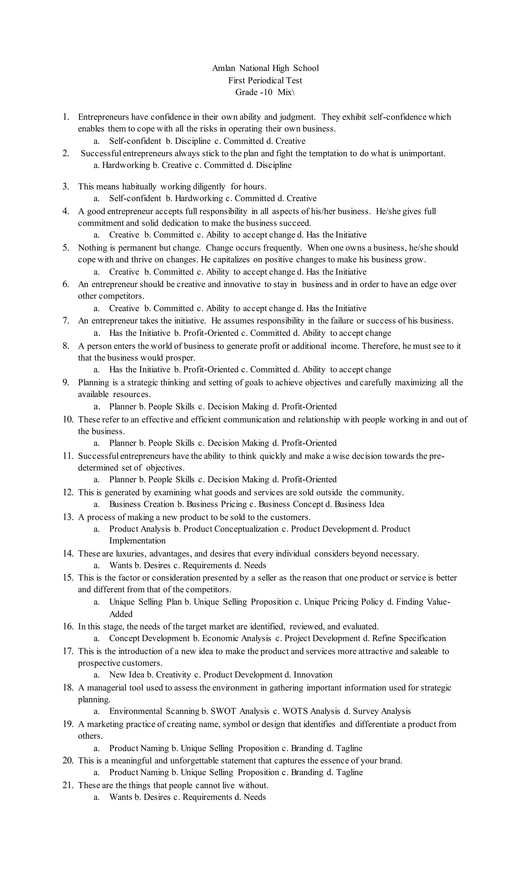 First periodic test 2019 | DOCX