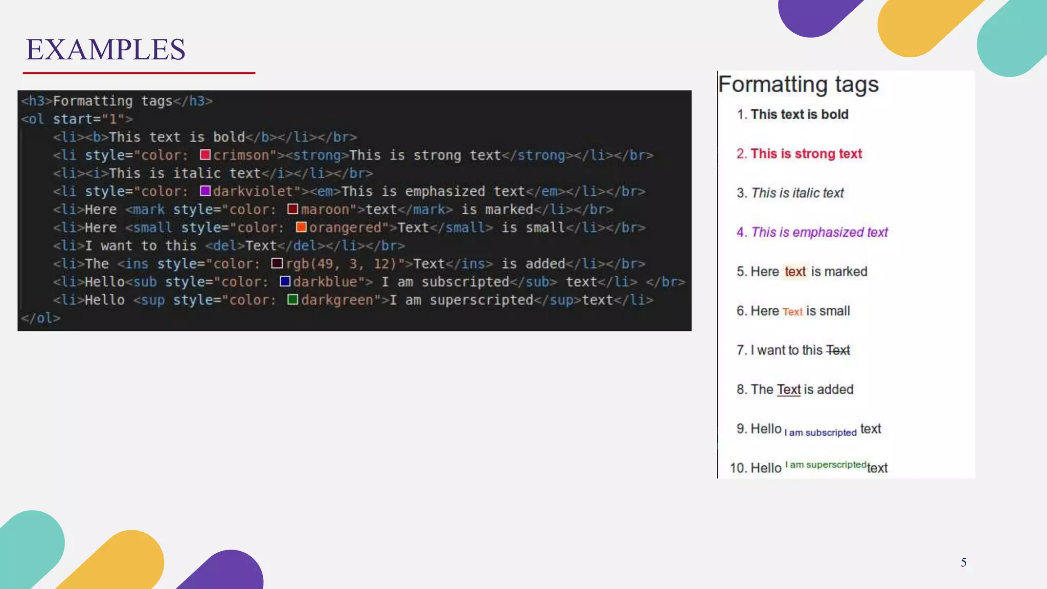 HTML text formatting tags | PPTX | Web Design and HTML | Internet