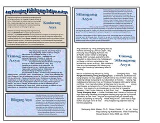 Ang Kanlurang Asya ay nakalatag sa pangkontinental
na bahagi ng Asya at sa hilagang silangang bahagi ng
Africa. Mabuhangin at mabato ang karaniwang lugar
dito, maging ang pagkatuyo ng mga ilog at lawa ay
madalas dahil sa sobrang init at walang masyadong
ulang nararanasan sa rehiyong ito ng Asya.
Nahahati sa tatlong rehiyong pisikal ang Kanlurang
Asya: ang Northern Tier na lupain ng kabundukan at
talampas, ang Arabian Peninsula na isang malawak na tangway na pinaliligiran ng iba’t
ibang anyong tubig ngunit ang loob na bahagi nito ay salat sa tubig dahil disyerto ang
malaking bahagi nito, at ang Fertile Crescent na nagtataglay naman ng matabang lupa at
saganang suplay ng tubig. Sa kanluran ng Northern Tier aymatatagpuan ang Anatolian
Plateau na may matabang lupa, samantalang kabaligtaran naman nito ang Iranian Plateau
sa silangang bahagi ng Northern Tier na may lupaing tuyo.
May anyong hugis tatsulok, ang Timog Asya ay
may hangganang Indian Ocean sa Timog at
kabundukan ng Himalayas sa hilag a. Sa
kanlurang bahagi ng rehiyon nakalatag ang mga
bansang Afghanistan, Pakistan at India, sa
silangan ay Bangladesh, sa dakong hilaga ay
ang mga bansang Nepal at Bhutan, at ang mga
pulo ng Sri Lanka at Maldives sa Timog. Ang
topograpi ya ng rehiyong ito ay mabundok. Sa
hilagang bahagi nito ay makikita ang hanay ng
mga bundok ng Hindu Kush sa Afghanistan,
Karakoram Range sa Pakistan at China, at
ang Himalayas sa Nepal. Sa Hindu Kush matatagpuan ang
kilalang landas na Khyber Pass. Sa katimugan ng Hindu Kush nakalatag ang
Indo-Gangentic Plain na katatagpuan naman ng Thar Desert sa kanlurang bahagi
nito at ang Deccan Plateau sa bandang timog. Sa kanluran at silangan naman
ng talampas na ito ay ang kabundukan ng Ghats: ang Wes tern Ghats na nasa
panig ng Arabian Sea, at ang Eastern Ghats na nasa panig naman ng Bay of
Bengal. Ang Indus, Ganges, at Brahmaputra na ilan sa malalaking ilog sa
daigdig, ay matatagpuan sa Timog Asya. Mainit sa rehiyong ito maliban sa mga
kabundukan na nananatiling malamig dahil sa niyebe o yelo.
Ang kabundukang Ural na nasa rehiyong ito ang
humahati sa mga kontinente ng Europe at Asya.
Ang Bering Sea ang nag-uugnay sa Hilagang Asya
at Alaska. Dahil ang rehiyong ito ay may pinakama-
habang panahon ng taglamig at napakaikling tag-init
hindi kayang tumubo sa kalakhang bahagi nito, ang
anumang punongkahoy. Sa ilang mga bahagi ng
rehiyong ito ay may malalawak na damuhan na
may iba’t ibang anyo (steppe, prairie at savanna),
at may kaunting bahagi na boreal forest o taiga
na may kagubatang coniferous. Bunsod ito ng
malamig na klima sa rehiyong ito.
Batayang Aklat: Mateo Ph.D, Grace Estela C., et. al., Asya
Pag-Usbong ng Kabihasnan, Vibal Publishing
House Quezon City, 2008, pp. 23-29
Malaking bahagi ng kalupaan ng Asya ay sakop ng
rehiyong Silangang Asya partikular na ang China na
sumasakop sa 20% sukat ng kontinente. Ang mga
bansang Japan at Korea ay halos 5% ng lupain ng
Silangang Asya. Ang rehiyong ito ay may mga pisikal na
hangganan tulad ng Gobi Desert, Mongolian-Tibetan
Plateaus at ang Himalayas. Nasa silangan naman nito
ang Pacific Ocean. Sa pangkalahatan, matataba ang
mga kapatagan dito, malalalim ang mga lambak at
matataas ang mga bundok. Bagamat malawak ang
China, ang mga naninirahan dito ay nagsisiksikan sa silangang bahagi ng bansa
na isang kapatagan hindi tulad ng kanlurang bahagi nito na binubuo ng mga kabundukan at talampas.
Ang mga ilog ng Huang Ho, Yangtze at Xi Jiang ay ang tatlong pinakamahahalagang ilog sa pamumuhay
ng mga Tsino dahil sa nagpapataba ito ng lupain at ginagamit na ruta para sa pakikipagkalakalan.
Samantala, sa pamamagitan ng Sea of Japan at Korean Strait, ang bansang Japan ay nahihiwalay sa
mismong lupain ng Silangang Asya. Binubuo ito ng apat na malalaking isla; ang Kyushu, Shikoku,
Honshu, at Hokkaido. Nasa maliit na bahagi lamang ng bansa ang malaking bahagi ng populasyon
sapagkat mahigit sa 80% ng lupain ng Japan ay kabundukan.
Ang kahabaan ng Timog Silangang Asya ay
makikita sa timog ng China at Japan. Ang
India ang nasa Hilagang-Kanluran nito
at Pacific Ocean naman sa Silangang
bahagi. Dahil sa kaaya-ayang klima dito,
magubat na kabundukan ang matatagpuan
sa hilaga ng rehiyon samantalang mga
lambak-ilog naman sa timog. May matabang
lupa ang mga kapatagan dito habang ang
ibang lugar naman ay karaniwang latian at
matubig.
Nauuri sa dalawa ang rehiyon ng Timog -Silangang Asya: Ang
Pangkontinenteng Timog Silangang Asya o Mainland Southeast Asia,
isang tangway na nasa pagitan ng South China Sea at Indian Ocean. Ang
malaking bahagi ng lupaing ito ay kabundukan at manaka -nakang mga
nagtataasang talampas mula sa Himalayas hanggang katimugang bahagi
ng China. Ang mga kabundukan at talampas na ito ay ang siyang
naghihiwalay sa bahaging ito ng Timog Silangang Asya sa iba pang
rehiyon. Ang lupaing ito ay dinadaluyan ng mga ilog ng Irrawaddy,
Salween, Chao Phraya, Mekong, at Red River. Ang Pangkapuluang
Timog Silangang Asya o Insular Southeast Asia naman ay binubuo ng
mga kapuluang nakalatag sa karagatan kabilang ang mga isla ng Pilipinas,
Indonesia, at East Timor. Ang ilan sa mga kapuluang ito (kasama ang
Japan) ay kabilang sa rehiyong Pacific Ring of Fire dahil hitik sa mga
bulkan ang lugar na ito at maa aring magdulot ng paglindol dulot ng
kanilang pagsabog.
 