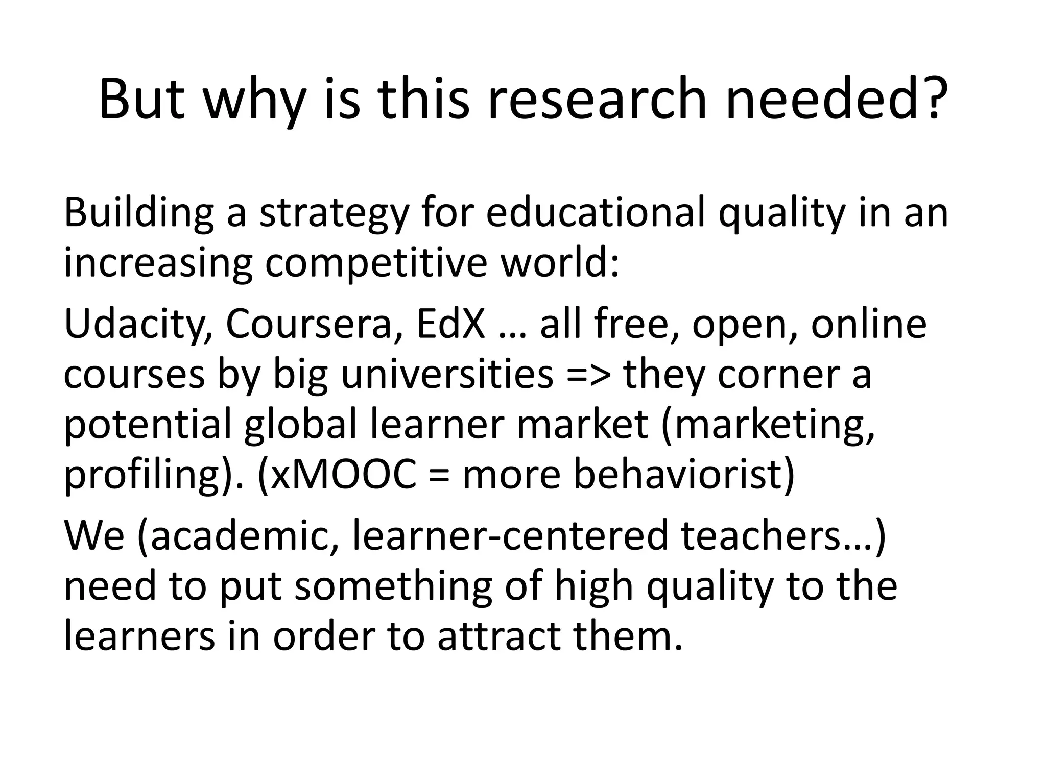 cMOOC




The connectivist MOOC and the format which lead
to the name of Massive, Open, Online Course.
 