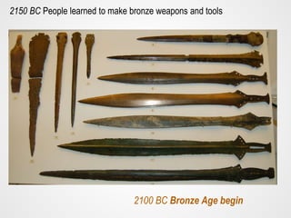 2150 BC People learned to make bronze weapons and tools
2100 BC Bronze Age begin
 