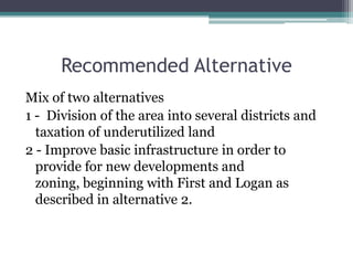 Abandoned buildings along western half