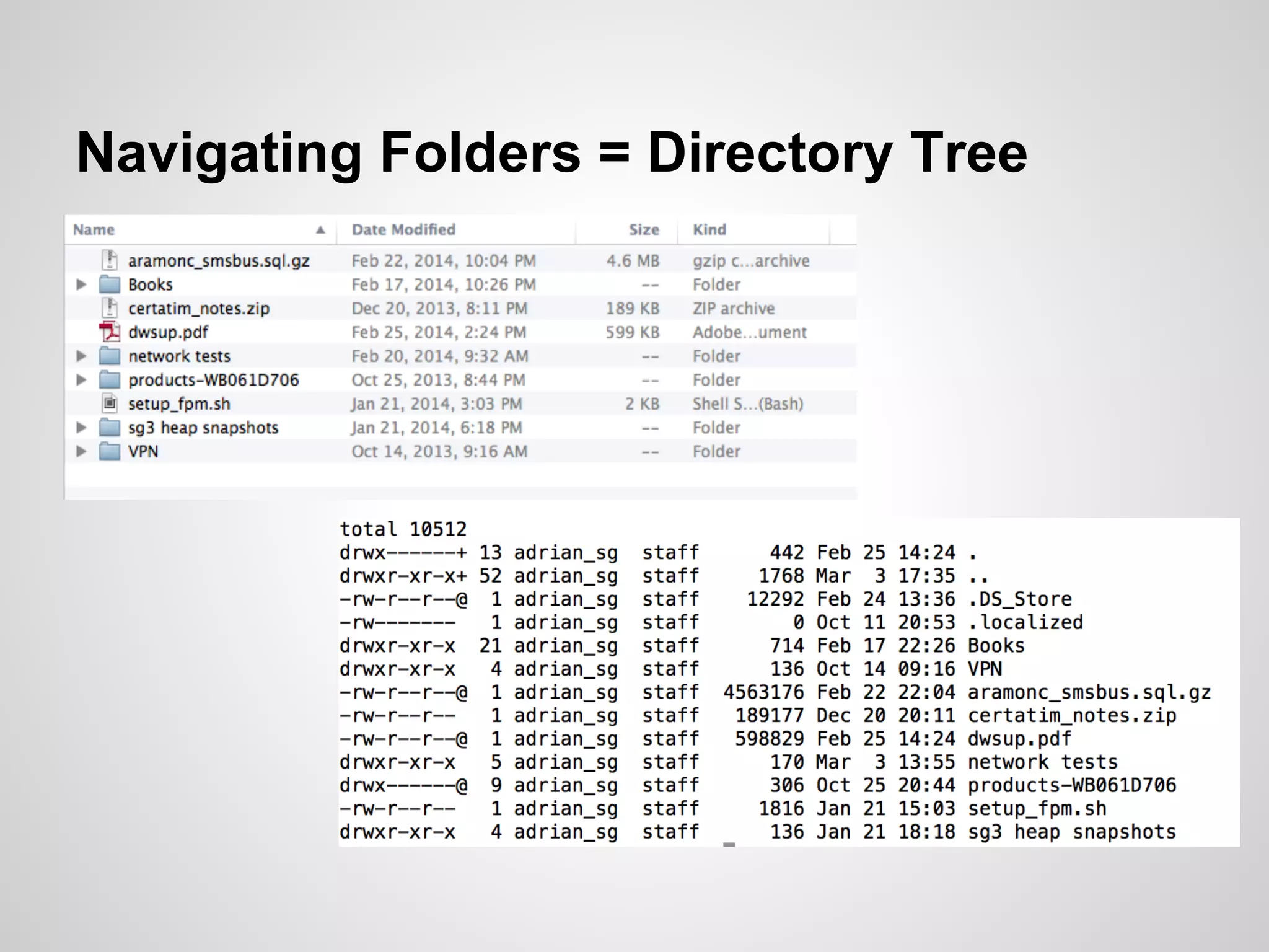 Navigating Folders = Directory Tree
 