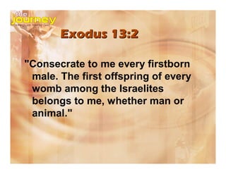 Exodus 13:2
"Consecrate to me every firstborn
male. The first offspring of every
womb among the Israelites
belongs to me, whether man or
animal."