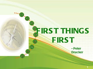 3 2 4 5 6 7 1 8 9 FIRST THINGS FIRST - Peter Drucker 1 