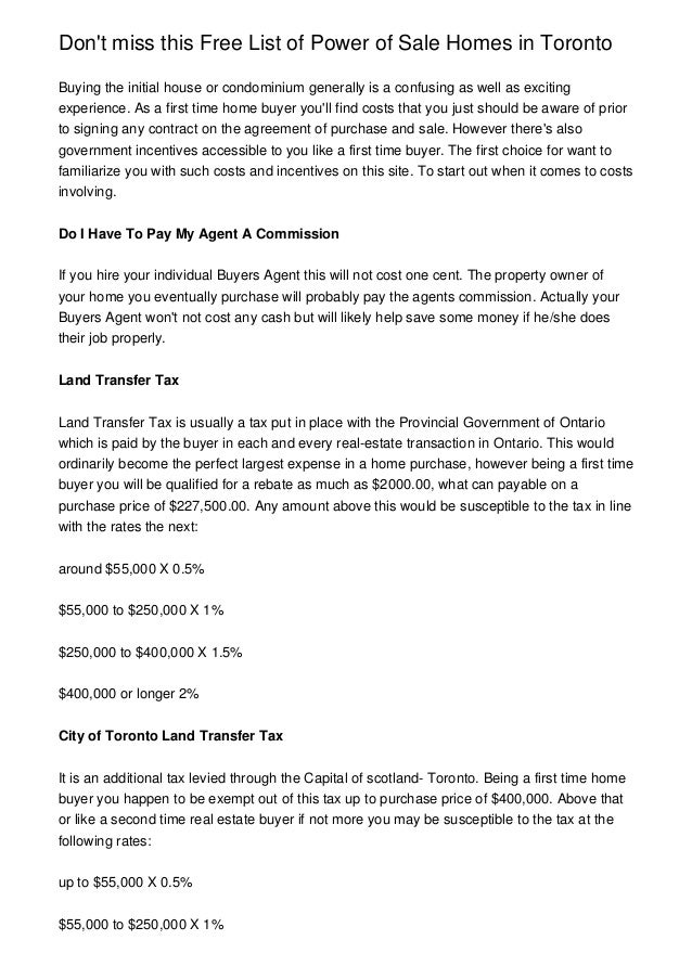 Don't miss this Free List of Power of Sale Homes in Toronto