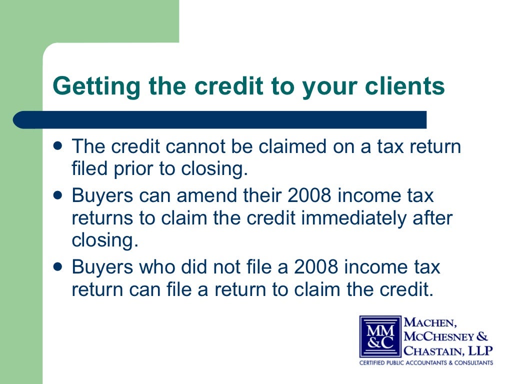 First Time Homebuyer’s Tax Credit