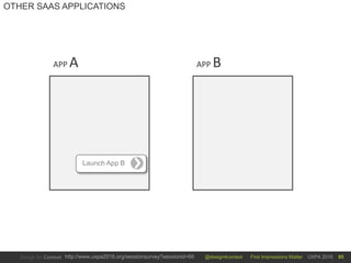 @design4context First Impressions Matter UXPA 2016http://www.uxpa2016.org/sessionsurvey?sessionid=66 85
OTHER SAAS APPLICATIONS
APP A APP B
Launch App B
 