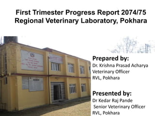 Prepared by:
Dr. Krishna Prasad Acharya
Veterinary Officer
RVL, Pokhara
Presented by:
Dr Kedar Raj Pande
Senior Veterinary Officer
RVL, Pokhara
First Trimester Progress Report 2074/75
Regional Veterinary Laboratory, Pokhara
 