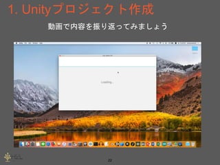 22
動画で内容を振り返ってみましょう
1. Unityプロジェクト作成
 