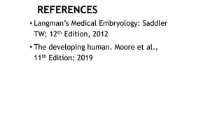 • Langman’s Medical Embryology: Saddler
TW; 12th Edition, 2012
• The developing human. Moore et al.,
11th Edition; 2019
 