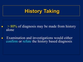 Liver disease
• Palmar erythema and spider naevi:
Spider naevi are isolated telangiectasias that characteristically fill from a
central vessel and are found in the distribution of SVC (upper trunk, arms
and face).
• Women may have up to five spider naevi in health; palmar erythema and
numerous spider naevi are normal during pregnancy.
• In men, these signs suggest chronic liver disease.
 