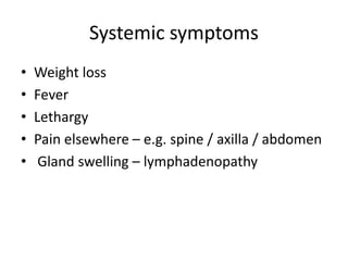 Palpitation
•
Palpitation is an unexpected awareness of
the heart beating in the chest
•
.
It may be rapid, forceful or irregular, and
described as thumping, pounding,
fluttering, jumping, racing or skipping. The
patient may be able to mimic the rhythm
by tapping it out
.
 