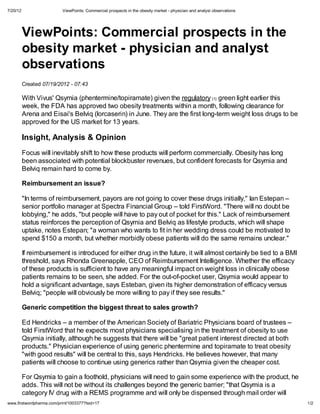 First Word Pharma   View Points  Commercial Prospects In The Obesity Market   Physician And Analyst Observations