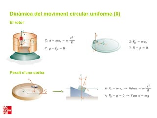 Dinàmica del moviment circular uniforme (II)
El rotor
Peralt d’una corba
 