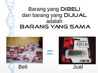 Barang yang dibeli 
dan barang yang dijual 
adalah 
barang yang sama 
= 
Beli Jual 
 