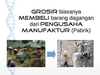 Grosir biasanya 
membeli barang dagangan 
dari pengusaha 
manufaktur (Pabrik) 
 
