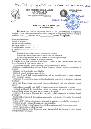 Fisa postului conducator auto | PDF