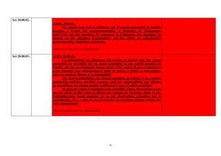 Art 20.08.02.-
                 Article 20.08.02.-
                        Ces centres sont créés à l’initiative soit d’experts-comptables de sociétés
                 inscrites à l’ordre des experts-comptables et financiers de Madagascar
                 (OECFM), soit des chambres de commerce et d’industrie, des chambres de
                 métiers ou des chambres d’agriculture, soit des ordres ou organisations
                 professionnelles légalement constituées.

                 (Nouvel article avec ses dispositions)

Art 20.08.03.-   Article 20.08.03.-
                        La comptabilité des adhérents des centres de gestion doit être tenue,
                 centralisée ou surveillée par un expert-comptable ou une société membre de
                 l’ordre, qui vise les documents fiscaux après s’être assuré de leur régularité et
                 avoir demandé tous renseignements utiles de nature à établir la concordance
                 entre les résultats fiscaux et la comptabilité.
                        Les experts-comptables, les sociétés membres de l’ordre et les experts-
                 comptables stagiaires autorisés exercent, sous leur responsabilité, une mission
                 de surveillance sur chaque dossier et délivrent le visa à l’article précédent.
                        Ils peuvent refuser d’accomplir cette formalité si leurs observations n’ont
                 pas été suivies d’effet avant la clôture des comptes de l’exercice. Dans ce cas,
                 l’administration fiscale apprécie au vu des observations présentées par le
                 contribuable, s’il y a lieu ou non d’accorder les avantages fiscaux prévus par
                 voie réglementaire.

                 (Nouvel article avec ses dispositions)




                                                           33
 