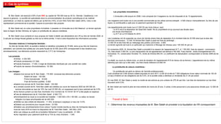 4 - Cas de synthèse
M. Ben Salah, est associé à 55% d'une SNC au capital de 750 000 sise au 45 Av. Stendal, Casablanca, il en
assure la gérance. La société est spécialisée dans la commercialisation de produits cosmétiques et de matériel
paramédical. Le reste du capital est détenu par sa femme (15%), et son frère Farid Ben Salah (30%). Celui-ci est
représentant commercial de la société, il assure la promotion des produits
M. Ben Salah est, en outre propriétaire immobilier, il possède un immeuble sis à Sidi Maarouf, un terrain agricole
dans la région de Ben Slimane, et il gère un portefeuille de valeurs mobilières.
M. Ben Salah vous contacte et vous propose de l'aider à établir ses déclarations de L'IR au titre de l'année 2020, et
à calculer sa charge fiscale globale au titre de la même année. Il met à votre disposition les informations suivantes :
Données relatives à l'entreprise familiale :
Au titre de l'année 2020, la société a réalisé un bénéfice comptable de 76 850, alors qu'au titre de l'exercice
précédent, son activité s'est soldée par une perte fiscale de 42 000 (dont 25% correspondant à des dotations aux
amortissements). Les éléments suivants ressortent du C.P.C de l'entreprise :
Les produits
●Ventes : 4 324 000
●Produits accessoires 317 800
●Produits financiers : 17 000, il s'agit de dividendes distribués par une société non cotée
●Produits de cession d'immobilisations : 53 300
Les charges :
●Salaire brut annuel de M. Ben Salah : 174 800 composé des éléments suivants :
Salaire de base : 150 000
Prime d'ancienneté : 18 000
Frais de fonction justifiés : 6 800
●Salaire brut annuel de M. Farid Ben Salah : 155 000
●Le compte courant de M. Farid Ben salah est créditeur au cours de l'exercice 2020 de 335 000 dh,
somme rémunérée au taux de 10% l'an (soit 33 500 dh), on supposera que le taux autorisé est de 2.5%
●Une facture portant sur des frais d’entretien d'un montant de 10 316.67 dh HT à été payée en espèces
●Frais de déplacement de M. Farid Ben Salah : 6 500 TTC
●Amortissement du local où la société est installée : 1 200 000 x 5% = 60 000. La valeur du terrain
intégrée à la base amortissable est de 400 000.
●Intérêts sur des crédits de trésorerie ; 11 453, la banque a applique un taux de 14.5%
●Dotation aux provisions pour risques divers : 23 500
●Dotation aux amortissements d'une voiture Toyota Corolla inscrite au bilan de l'entreprise depuis le
mois de mars 2016 et mise à la disposition de M. Farid Ben Salah ; 345 000 x 20%
●Don par chèque au profit de la fondation Mohamed V pour la solidarité ; 21 000
●Une majoration pour paiement tardif de la TVA du mois d'octobre : 1 045
Les propriétés immobilières :
L'immeuble a été acquis en 2008, il est composé de 4 magasins au rez-de-chaussée et de 10 appartements.
Les magasins sont loués nus à une société commerciale qui les utilise comme entrepôt : 4 500 chacun mensuellement. Au titre de ces
loyers, le contribuable a opté pour le paiement spontané de l'impôt
Les appartements sont loués nus à 3 200 Dh par mois chacun, sauf :
- Le N°5 mis à la disposition de Saad Ben Salah, fils du propriétaire et qui poursuit ses études dans
une école d'architecture
- Le N°7 et Le N°8 libérés fin 2019
Les Locataires ont dû supporter au cours de l'année divers frais de réparation d'un montant total de 32 500 ainsi que la taxe des
services communaux ; 12 430. M Ahmed Ben Salah a payé les frais de jardinage ;
12 000 Dh et des frais liés au nettoyage des parties communes ; 4 600.
Le terrain agricole est loué à un particulier qui s'adonne à l'élevage de chevaux pour 105 000 dh par an
En novembre 2020, M. Ahmed Ben Salah a procédé à la cession de l'appartement N°7, à 1 150 000, frais de cession : commission
1%, frais divers 3 400 Dh. Le prix d'acquisition de cet appartement est estimé à 760 000. Frais d'achat ; droits d'enregistrement 4%,
honoraires 1%, conservation foncière 1%, droits de timbres 650 Dh. Le coefficient de réévaluation correspondant à l'année 2008 est de
1.151
Il a établi, au cours du même mois, un acte de donation de l'appartement N°8 en faveur de sa femme. L'appartement est du même
standing que celui qui a été cédé. Les frais d'acte s'élèvent à 8 650 Dh
Le portefeuille de valeurs mobilières :
Ce portefeuille est géré en dehors de l'activité professionnelle :
Il est constitué de 5 000 actions cotées acquises en avril 2017, à 205 dh le titre et 7 500 obligations d'une valeur nominale de 100 dh
Le taux d'intéret sur les obligations est de 5.4%, et la société cotée a distribué un dividende de 21 dh par action
En mai 2020, M. Ben Salah a vendu la moitié de ses actions au prix unitaire de 275 dh par titre. Les frais de transaction sur les titres
boursiers sont 0.5%
M. Ben Salah est marié et père de trois enfants de moins de 20 ans. Il cotise, à titre personnel à une assurance retraite pour 12 500 dh
par an
Travail à faire
1 - Déterminer les revenus imposables de M. Ben Salah et procéder à la liquidation de l'IR correspondant
 