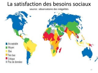 La satisfaction des besoins sociaux
source : observatoire des inégalités
23
 