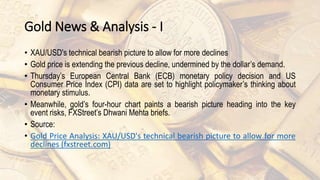 Gold News & Analysis - I
• XAU/USD's technical bearish picture to allow for more declines
• Gold price is extending the previous decline, undermined by the dollar’s demand.
• Thursday’s European Central Bank (ECB) monetary policy decision and US
Consumer Price Index (CPI) data are set to highlight policymaker’s thinking about
monetary stimulus.
• Meanwhile, gold’s four-hour chart paints a bearish picture heading into the key
event risks, FXStreet’s Dhwani Mehta briefs.
• Source:
• Gold Price Analysis: XAU/USD's technical bearish picture to allow for more
declines (fxstreet.com)
 