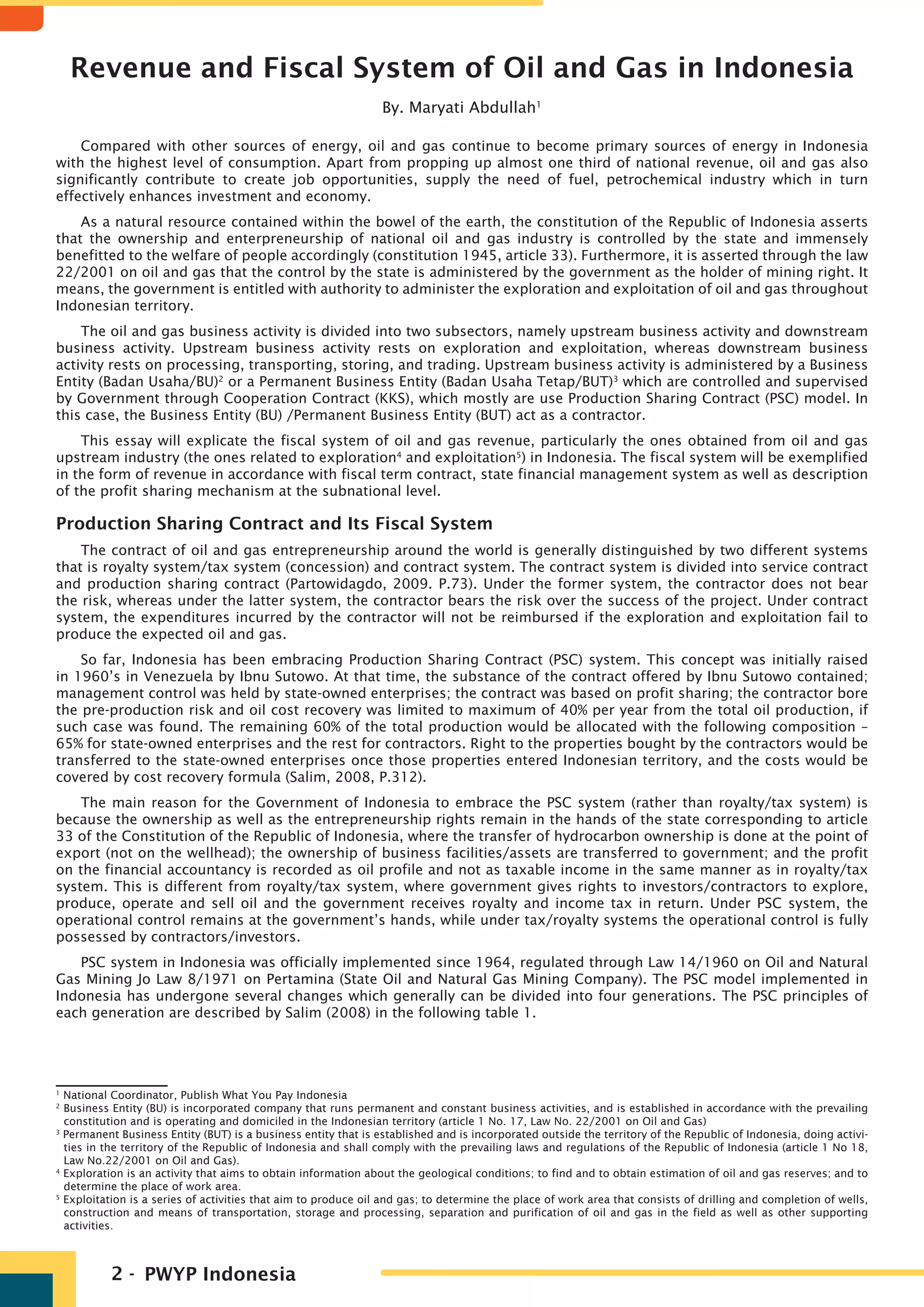 Revenue and Fiscal System of Oil and Gas in Indonesia | PDF