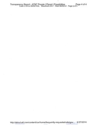 Transparency ReP.ort- AT&T People I Planet I Possibilities Page 4 of 4
Case 1:14-cv-00262-RJL Document 29-~ Filed 06/05/14 Page 5 of 5
http://about.att.com/contenUcsr/home/frequently-requested-info/gov... 5/27/2014
 