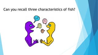 Can you recall three characteristics of fish?
 