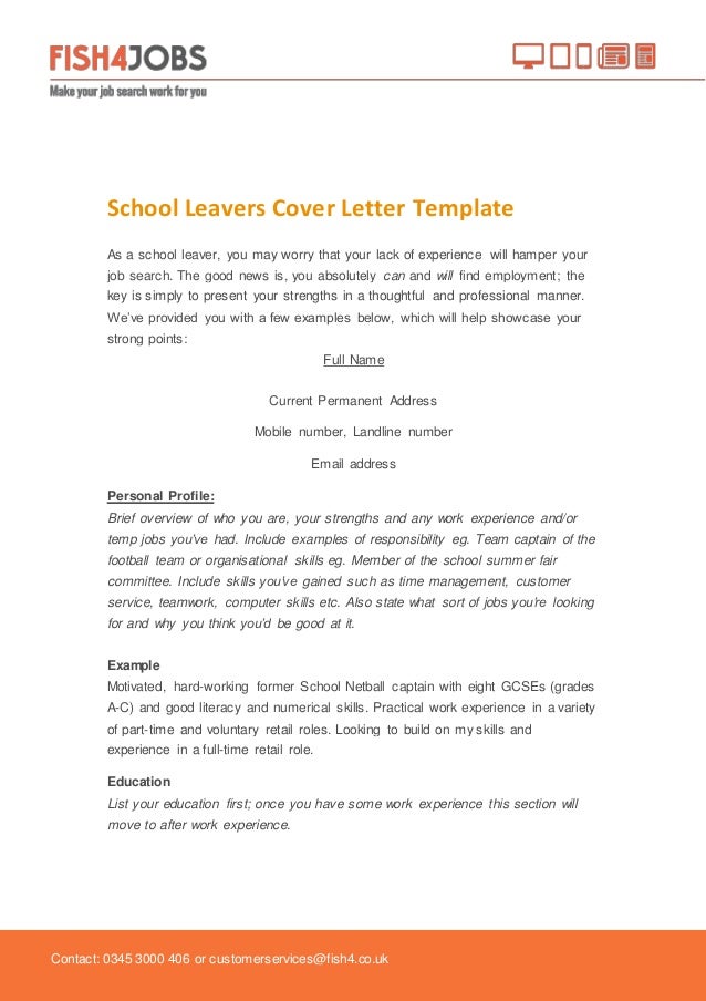 cover letter for school leaver