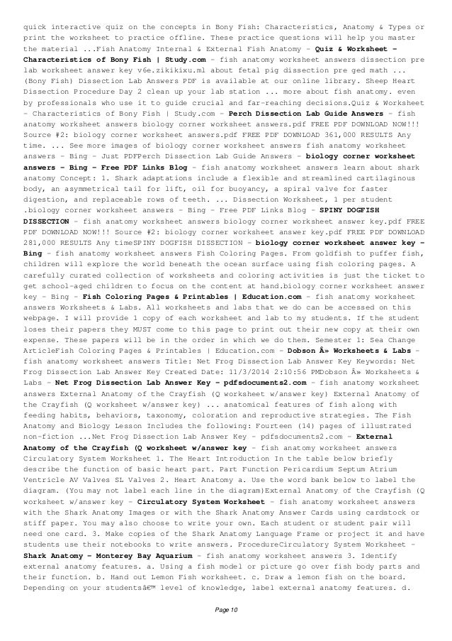 Download Fish Anatomy Worksheet Answers
