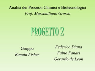 PROGETTO 2
Federico Diana
Fabio Fanari
Gerardo de Leon
Analisi dei Processi Chimici e Biotecnologici
Prof. Massimiliano Grosso
Gruppo
Ronald Fisher
 